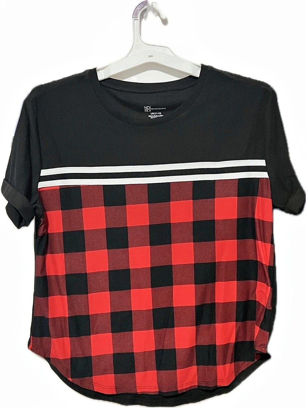 No Boundaries Checkered Short Sleeve Top Size Large Like New